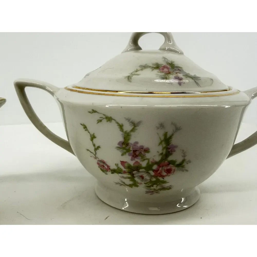 Vintage Floral Creamer Sugar Bowl Gold Trim Embassy USA Cottagecore China MCM